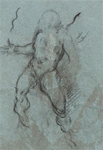 JACOPO ROBUSTI, CALLED TINTORETTO (CIRCLE OF) (Venice 1518-1594 Venice) Study of a Male Nude * Study of a Male Nude with Raised Right A